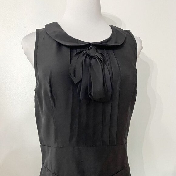 NWT VOOM BY JOY HAN BLACK 100% SILK SLEEVELESS BOW TIE NECK SHEATH MIDI DRESS - Picture 5 of 10